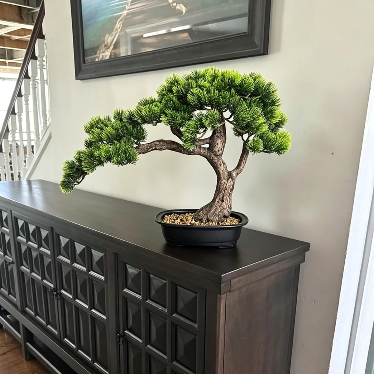 Artificial Bonsai Tree 15" Tall with Realistic Wood, Fake Bonsai, Fake Plant for Office Desk & Home, Japanese Decor, Housewarming Gift