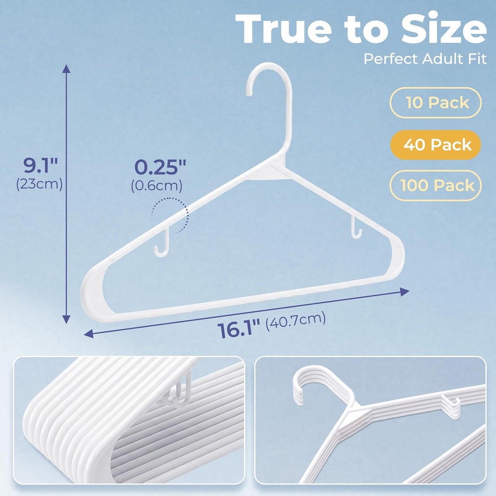 HOUSE DAY White Plastic Hangers 40 Pack, Slim Space-Saving Clothes Hangers