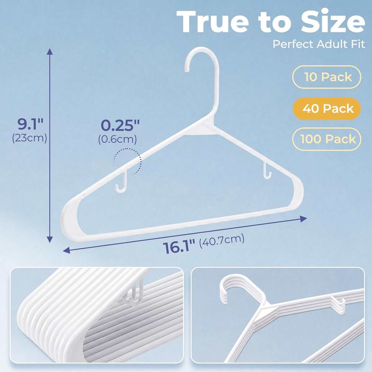 HOUSE DAY White Plastic Hangers 40 Pack, Slim Space-Saving Clothes Hangers