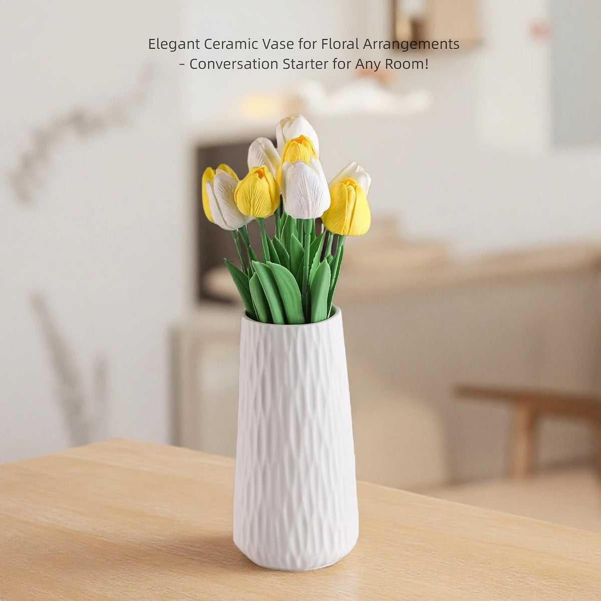 7.87" Ceramic Vase, Flower Vase, Ceramic Vase for Flowers, Vase for Dining Room, Bed Room, Reading Room, Office Decor (White1)