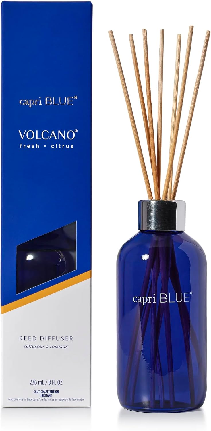 Capri Blue Volcano Reed Diffuser Set - Includes Reed Diffuser Sticks, Fragrance Oil, and Glass Bottle - Luxury Scented Room Fresheners - Cobalt Blue (8 fl oz)