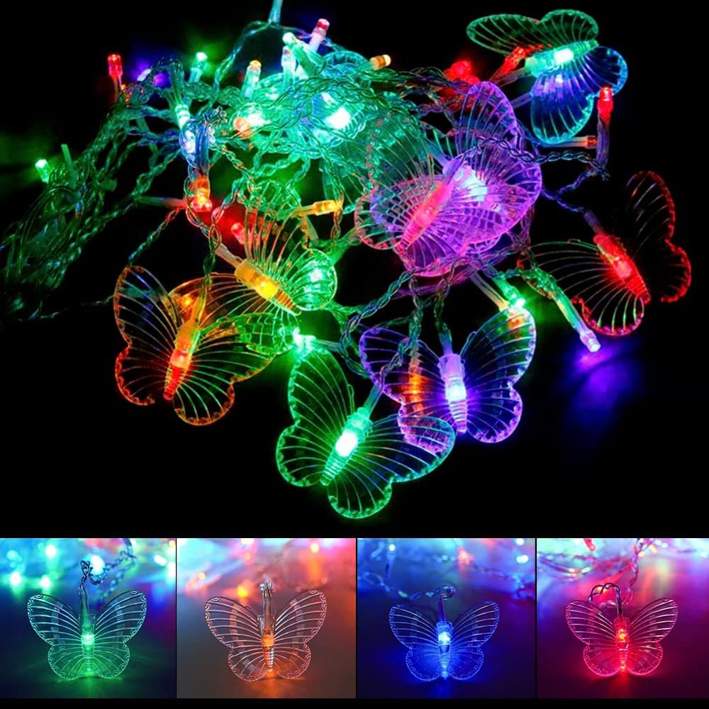 Lainin 13FT 96 LED USB Powered Curtain Lights 18 Butterflies Twinkle Lights 8 Modes Fairy String Lights for Party Indoor Outdoor Room Garden Wall Wedding Christmas Xmas Decorations (Multi Color)