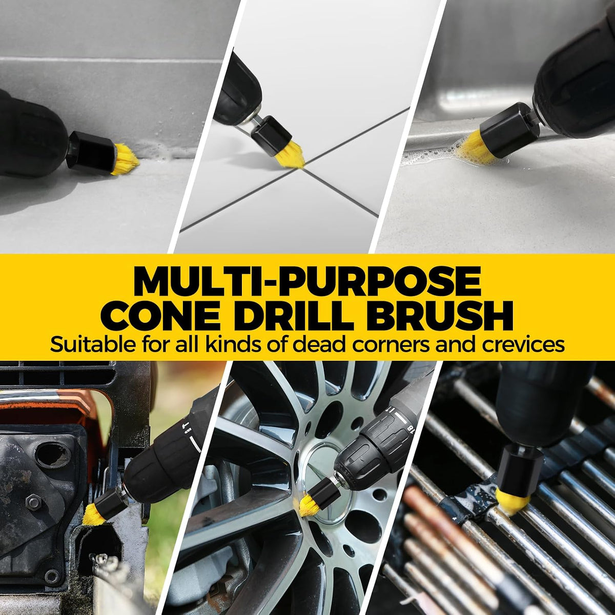 Holikme 6Pc Drill Brush Set - Scrub Brushes with Extension for Home Clean