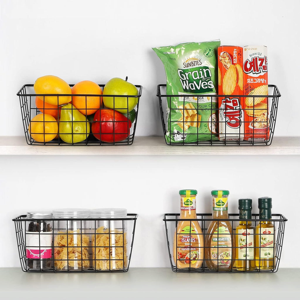 Nandae 5 Pack Wire Storage Baskets, Hanging Wall Basket Premium Metal Storage Bin Organizer Basket for Home Office Kitchen Pantry Bathroom Countertop, Black