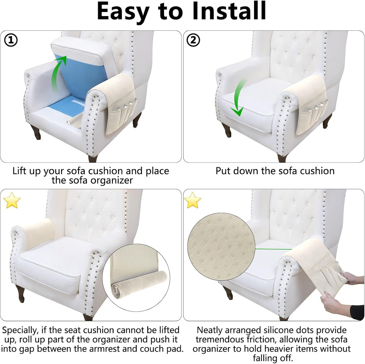 Remote Control Holder, Anti Slip Armchair Caddy Couch Caddy with 5 Pockets