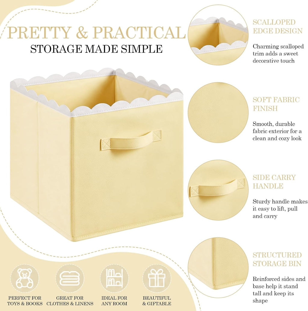 Yalikop 6 Pcs Yellow Scalloped Cube Storage Bins 11 Inch Fabric Basket