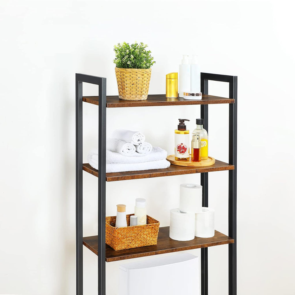 HOOBRO Over The Toilet Storage, 3-Tier Bathroom Organizer Shelf Over Toilet, Freestanding Bathroom Storage Shelves, Space Saver, Easy to Assemble for Room, Rustic Brown and Black BF41TS01