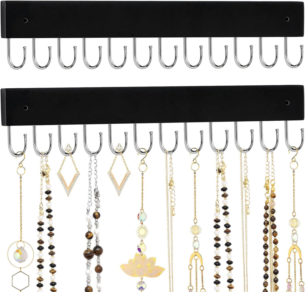 Dntorx Hanging Jewelry Organizer, 2 Pack Wall Mount Wooden Holder
