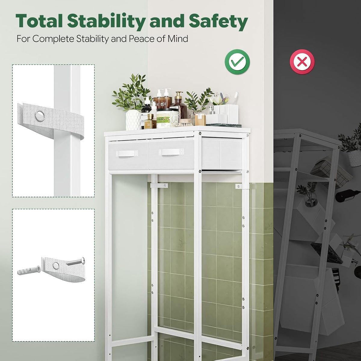 Simple Trending 2-Tier Over The Toilet Storage with 2 Fabric Drawers