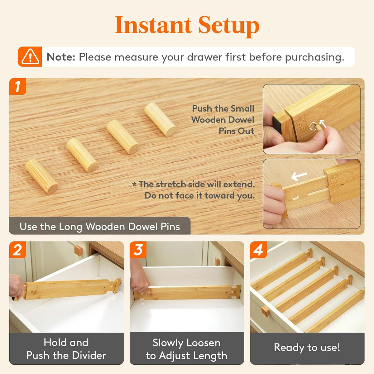 Lifewit 2.4" Kitchen Drawer Dividers, Adjustable Bamboo Drawer Organizers