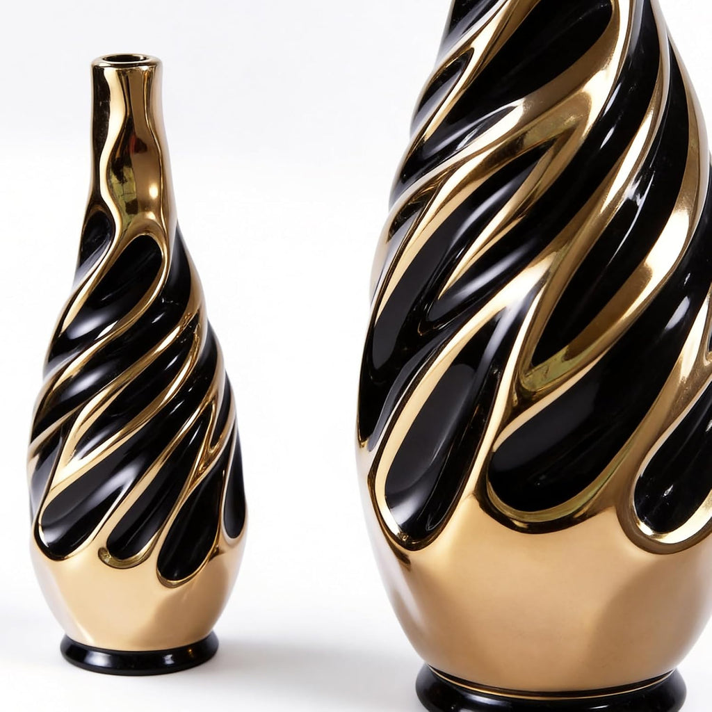 Yundu Gold with Black Vase Set of 2