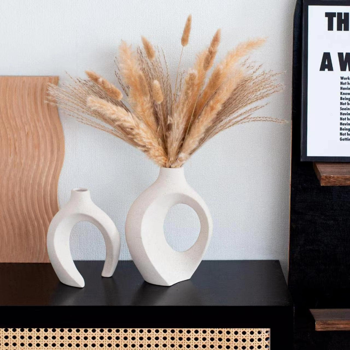 Liotww Off White Ceramic Flower Vase Home Decor Shaped Hollow Vase Set of 2
