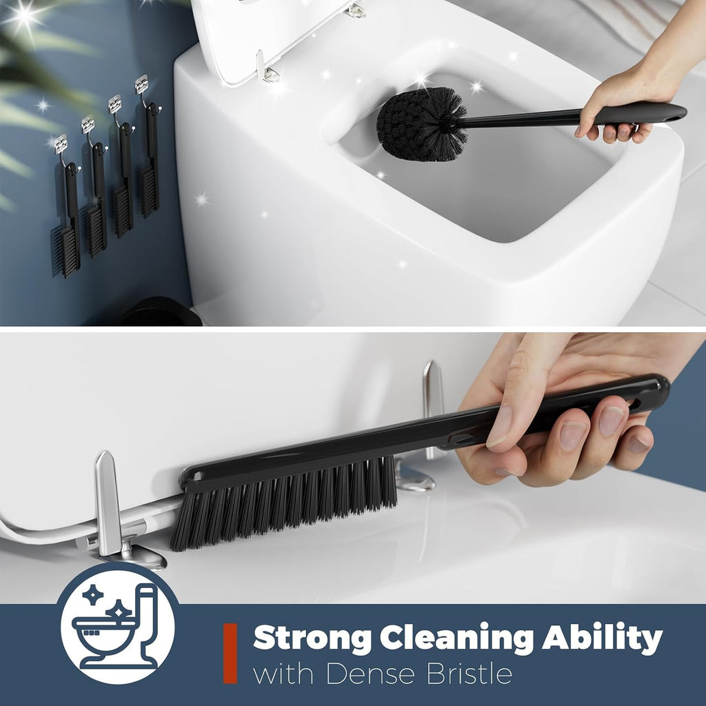 Holaloha Toilet Brush and Holder Set, Space Saving, 4 Pack, Black