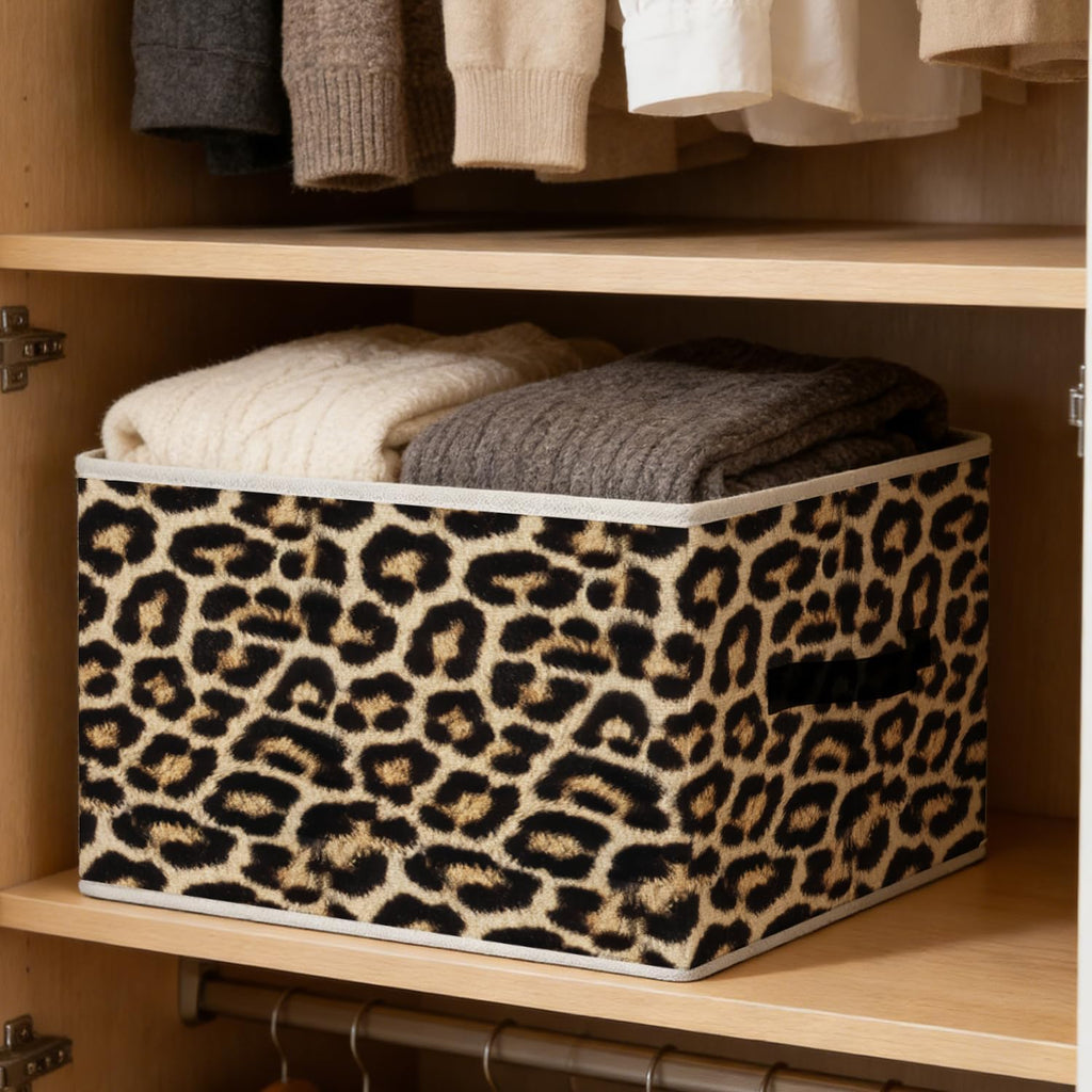 Trendy Leopard Cheetah Print Storage Bins, Funky Girly Y2K Wild Animal Cheetah Print Foldable Closet Organizers Storage Basket Toybox for Girls Room Bedroom Bathroom Clothes Toys Books
