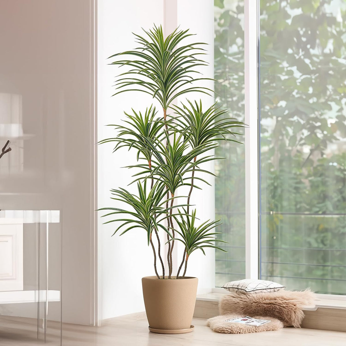 Yepdin Artificial Dracaena Plants Indoor, 5 ft Faux Tropical Floor Plants Indoor, Tall Fake Yucca Silk Tree in Pot, Artificial Trees for Home Office Decor Indoor Outdoor Housewarming Gift