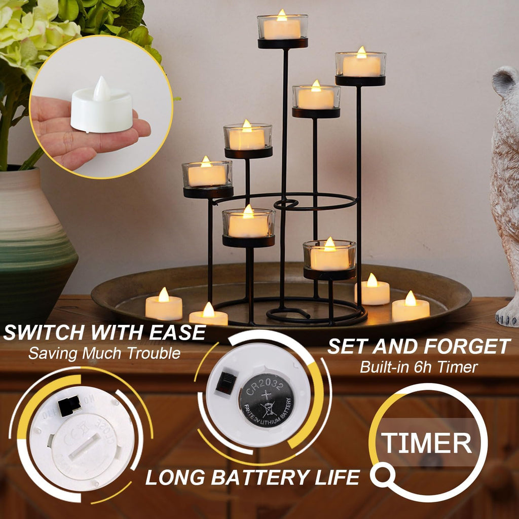 BEICHI 24Pack Battery Operated Tea Lights with Timer, 6H Timer Built-in