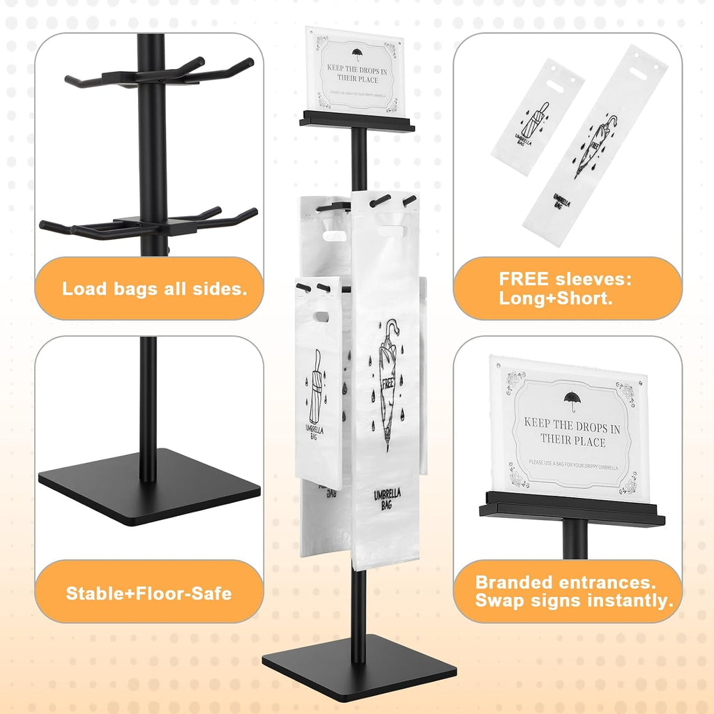 Wet Umbrella Stand with 400 Free Plastic Umbrella Bags disposable for Entry