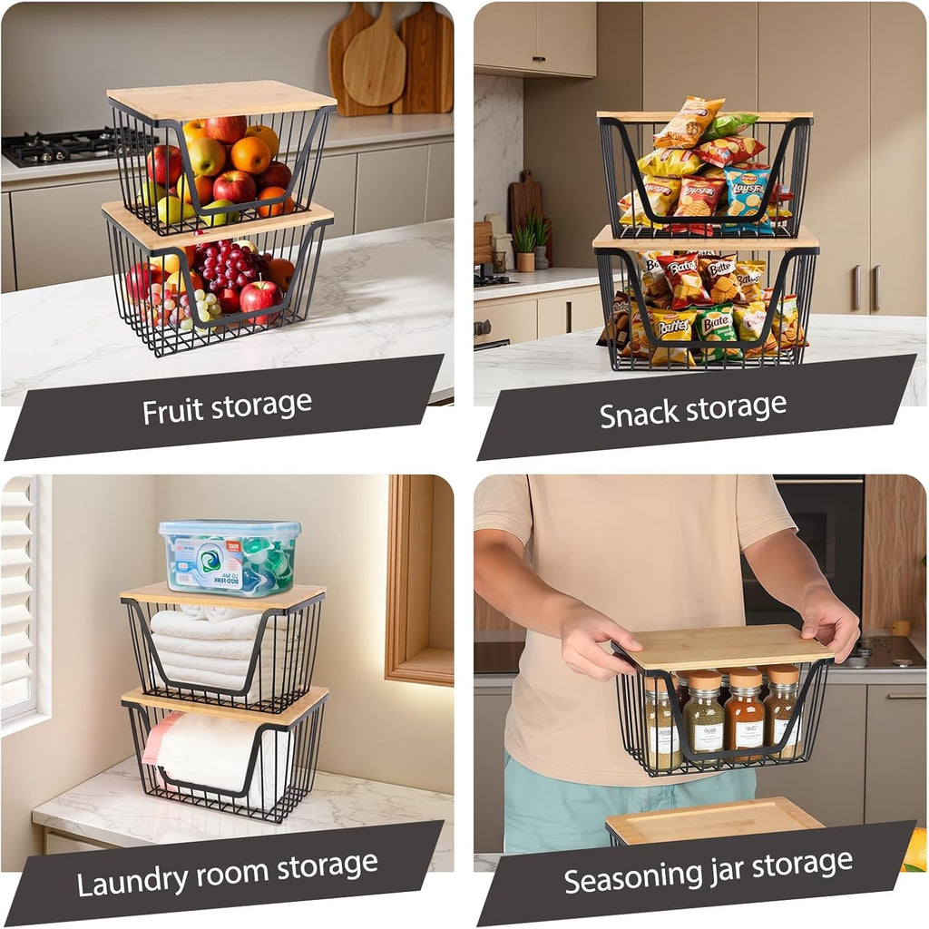 2 PACK Pantry Organizers and Storage, Stackable Onion Potato Bins