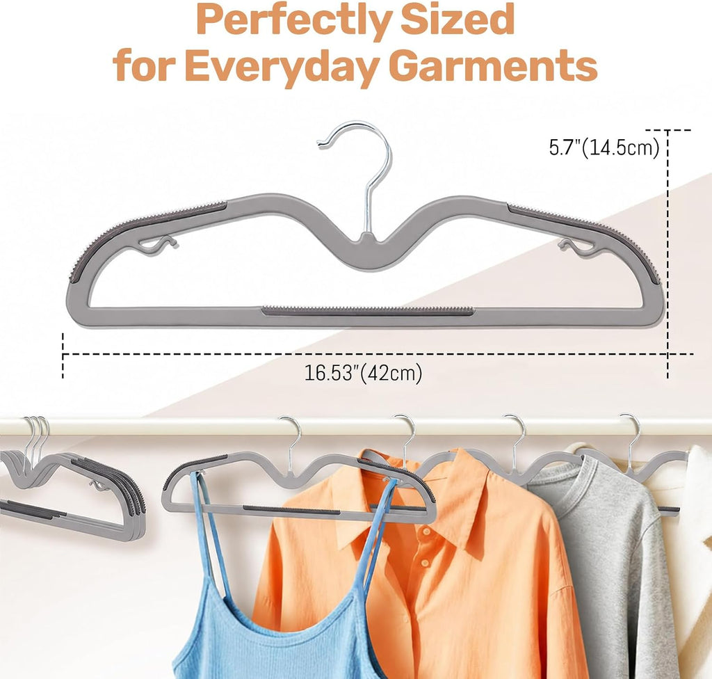 Sishynio 20 Pack Short Neck Plastic Clothes Hangers, Non-Slip Pads, Gray
