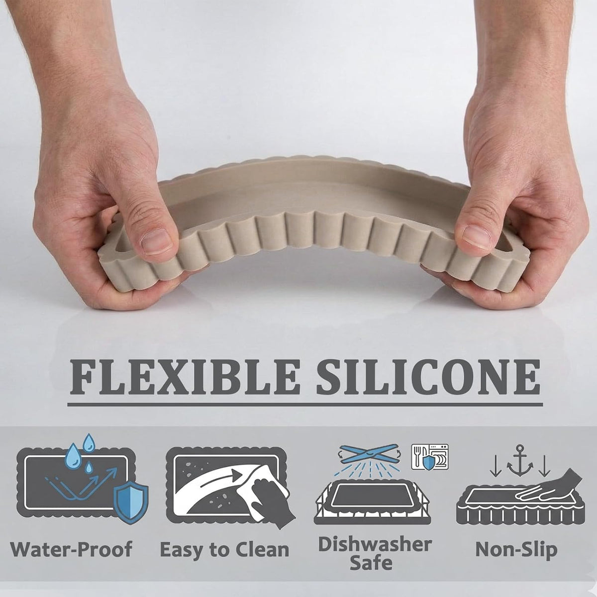 Small Silicone Bathroom Vanity Tray, Sink Caddy for Dish Soap Dispenser, Sponge Holder for Kitchen Sink, Rectangle Bathroom Countertop Organizer for Perfume, Jewelry, Candle (7.9” * 4”, Khaki)