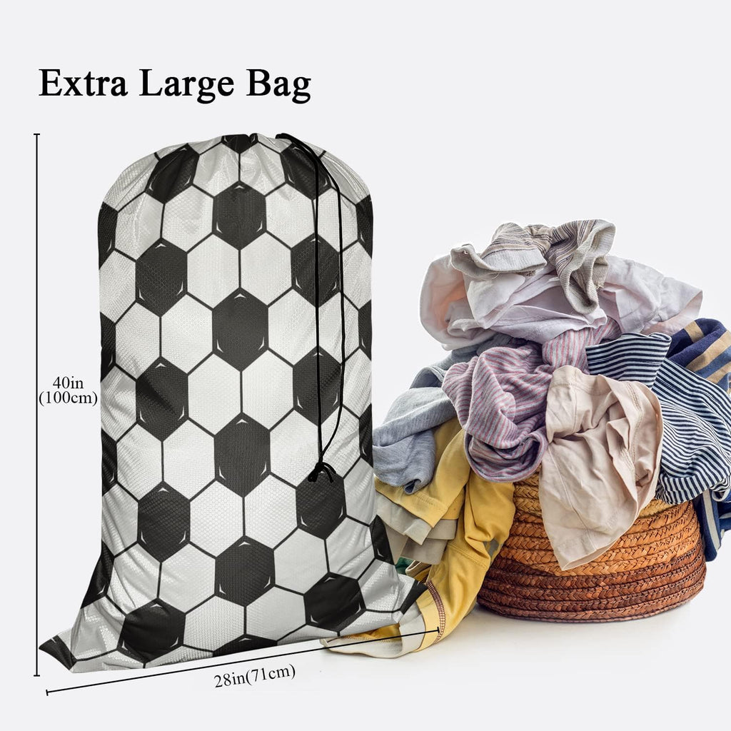 Swono Football Texture Laundry Bags with Locking Drawstring Closure for Travel, Home, Camping and Gym The Model With Black White Soccer 28" x 40", Oxford Cloth