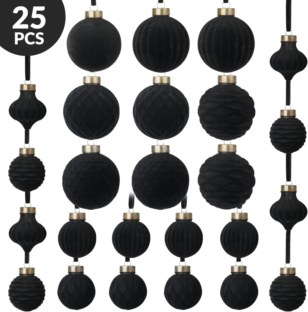 ZenNex 25Pack Velvet Christmas Ball Ornaments for Christmas Tree,Black