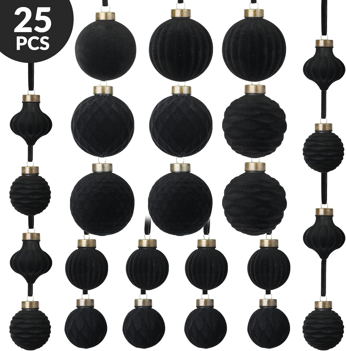 ZenNex 25Pack Velvet Christmas Ball Ornaments for Christmas Tree,Black