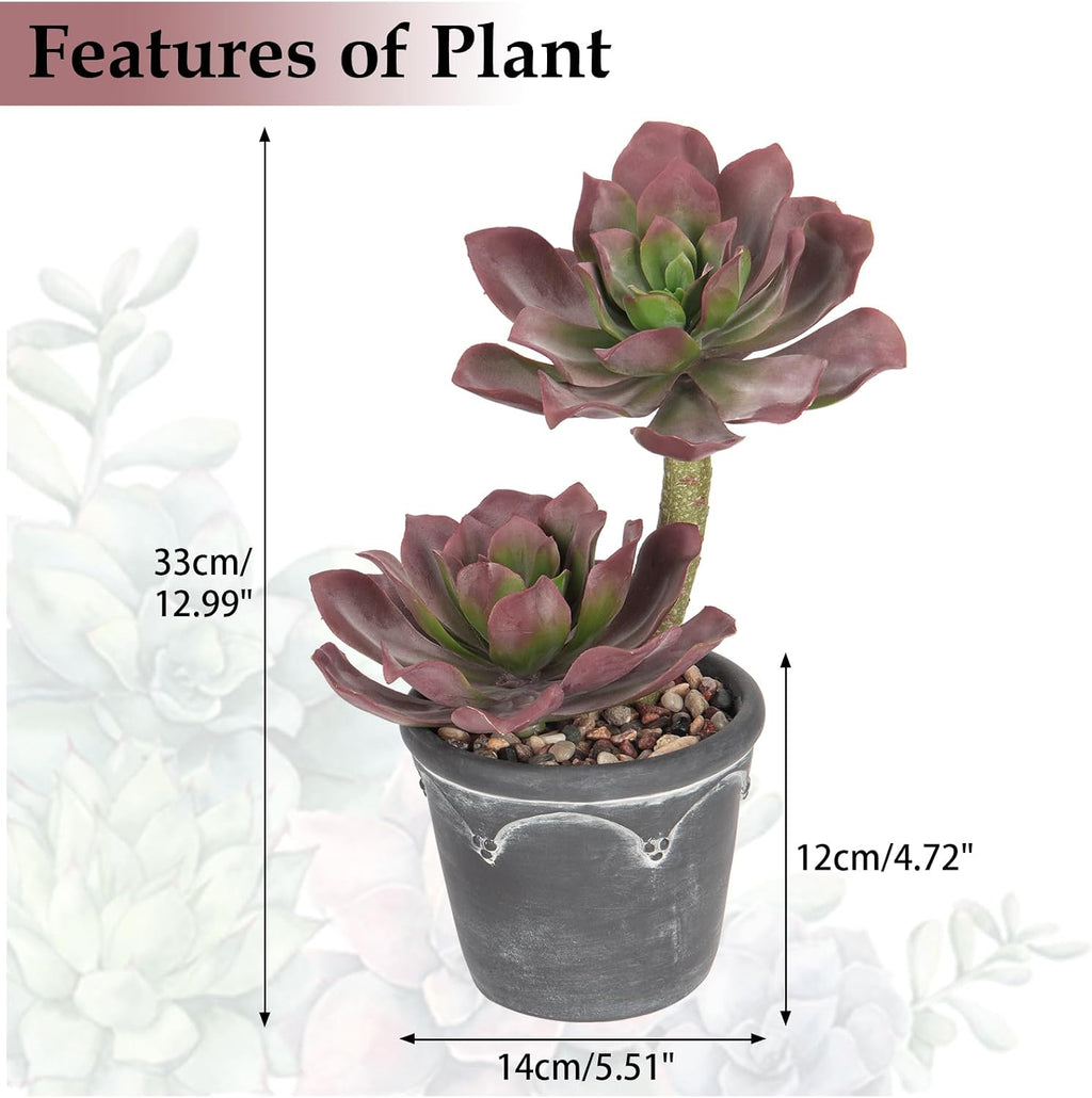 Hollyone Large Artificial Succulent Plants - Fake Agave Succulent in Vintage Cement Pot - 13" Faux Plant for Desk, Home, Office, Living Room, Table, Shelf Decor