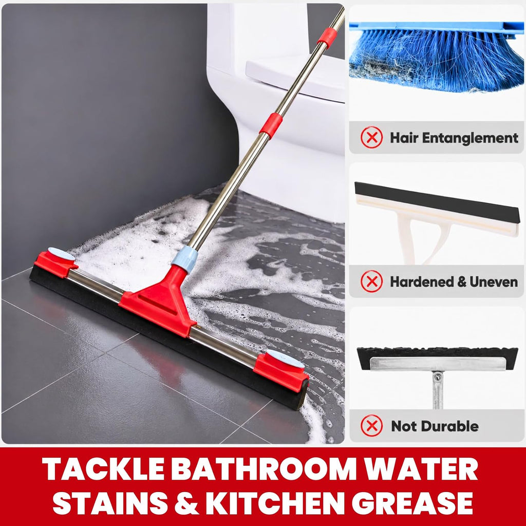 Floor Squeegee Scrubber with Extendable 62" Long Handle