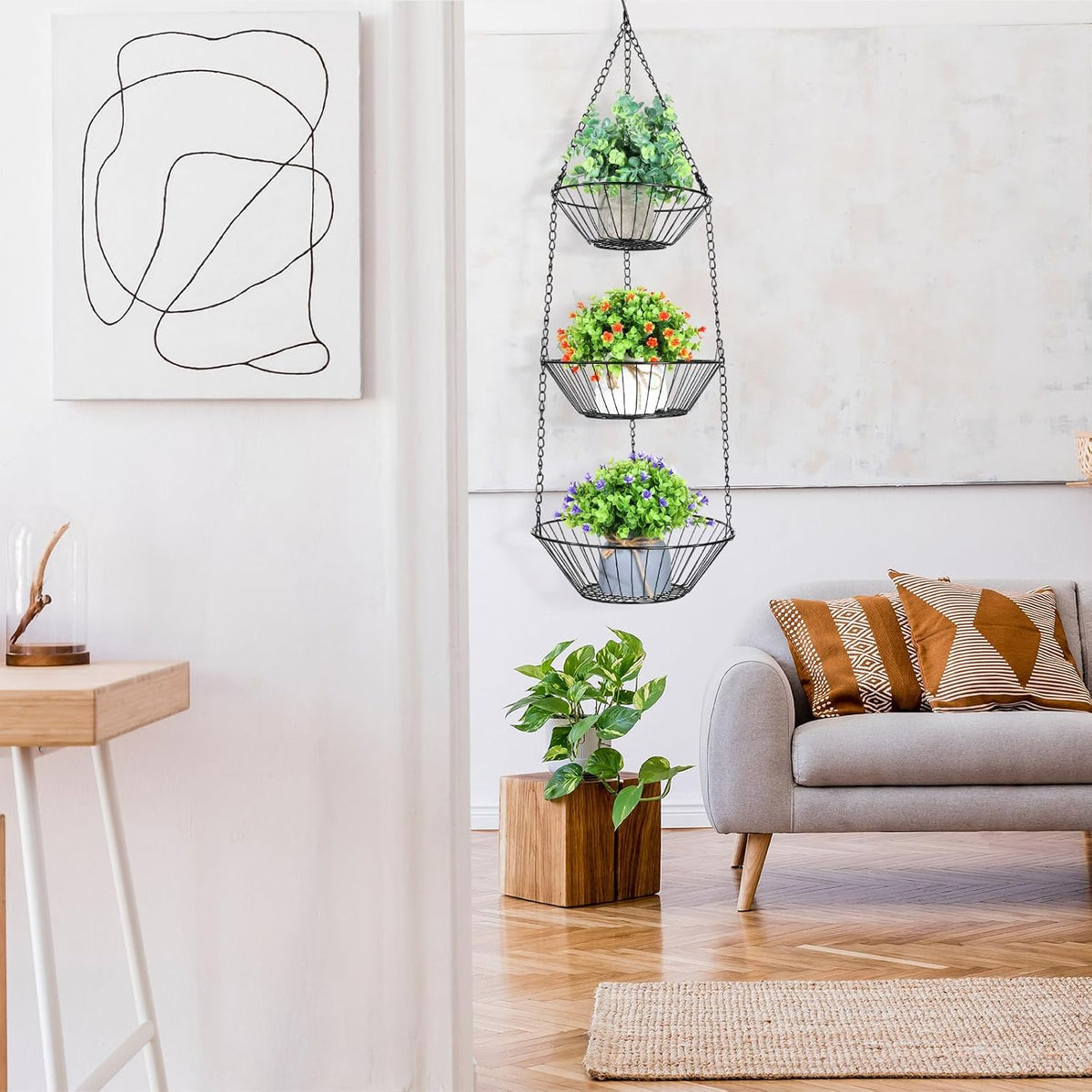 Maxdot 2 Pack 3-tier Hanging Fruit Basket with Sturdy Metal Chain Hanging Wall Fruit Basket for Kitchen Heavy Duty Wire Storage for Potatoes, Onions, Oranges, Bananas, Limes, Lemons