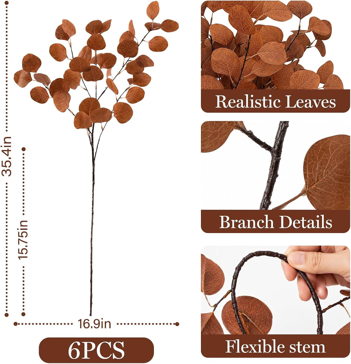 Fall Decor Artificial Eucalyptus Stems 6Pack 35.4" Autumn Leaves Branches