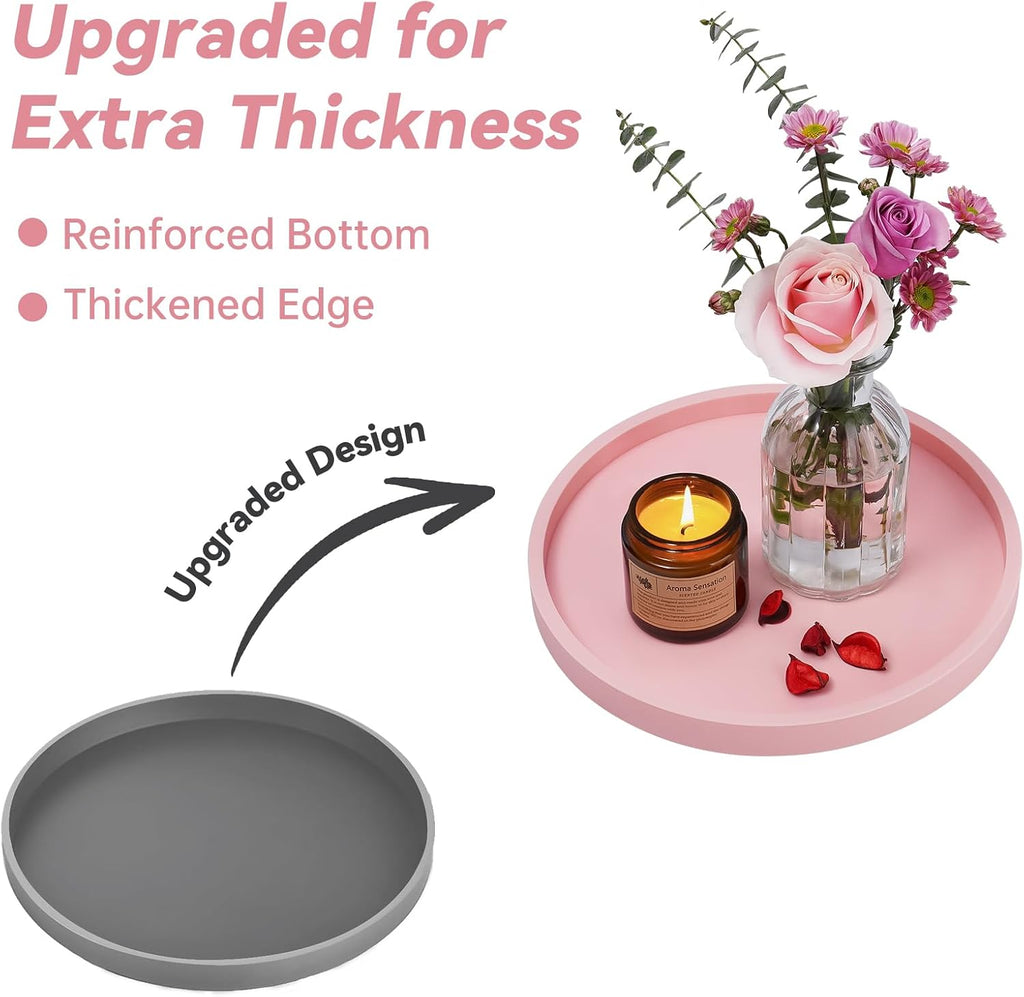 NiHome Silicone Bathroom Vanity Tray Round Perfume Organizer 8.35in Pink