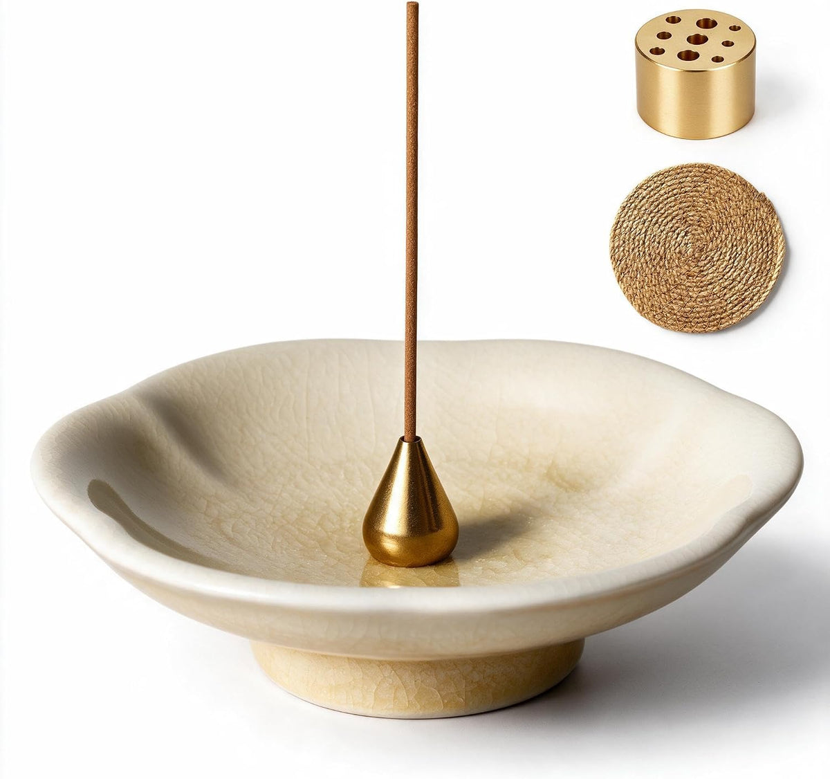 Pinehaven Yellow Ceramic Incense Holder Burner, Sticks & Cones Ash Catcher
