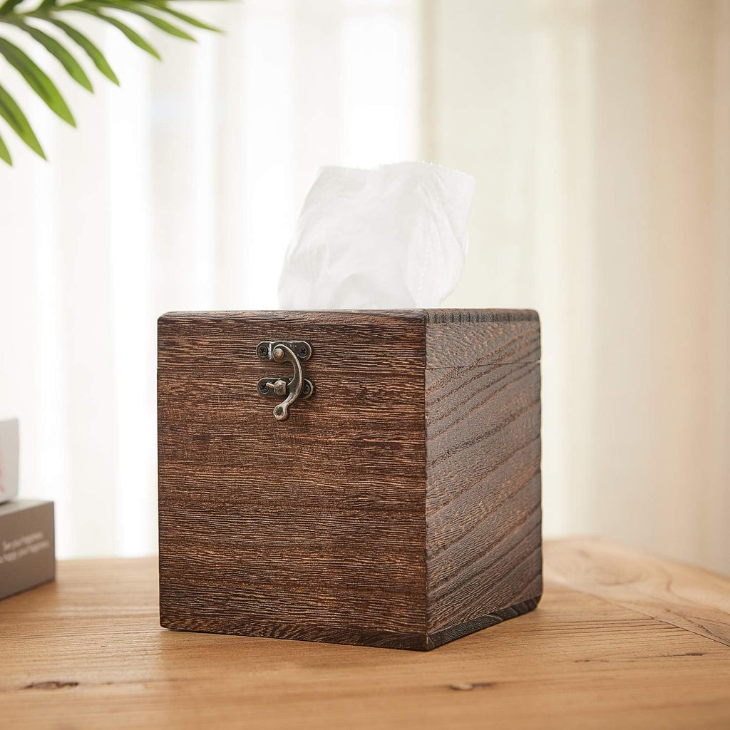 Wood Tissue Box Cover Decorative Square Facial Tissue Holder Napkin for Bathroom and Home Decoration