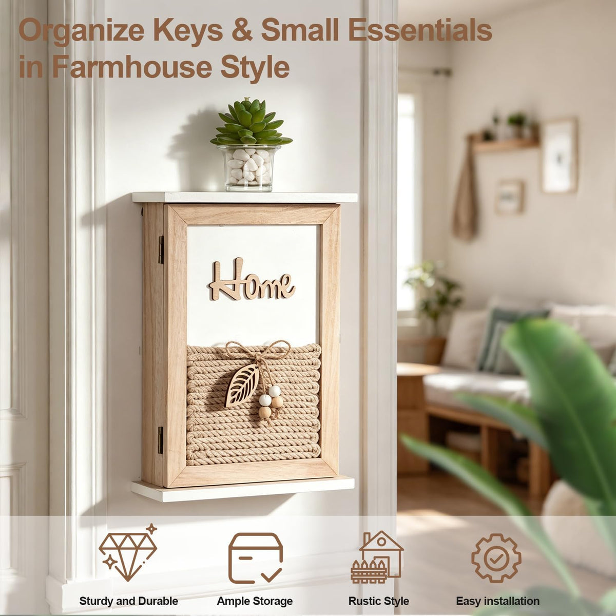 Key Holder for Wall, 6 Hooks Key Rack Wall Mount Decorative Key Box Holder