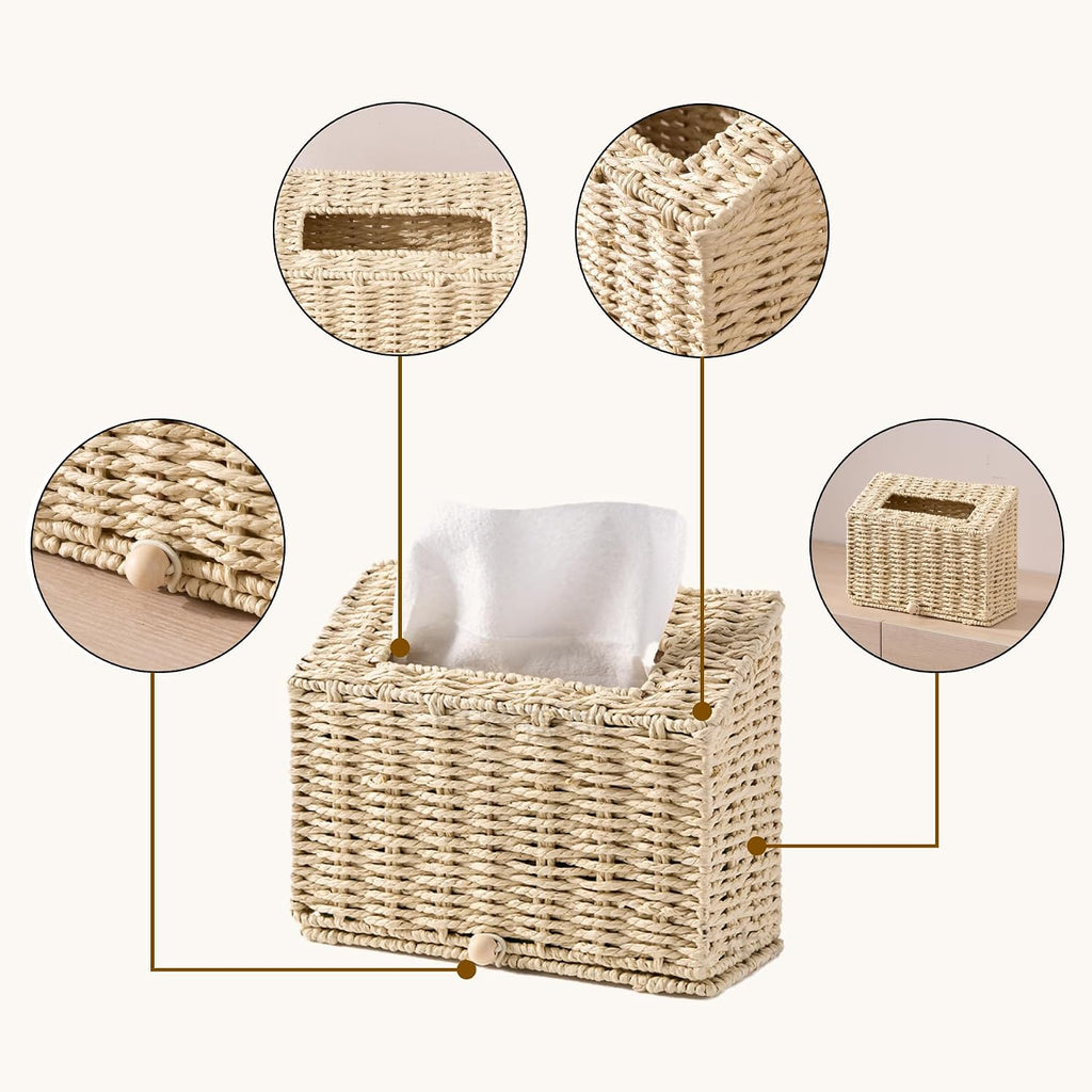Hand Towel Box Cover, Designed for Kleenex Disposable Hand Towels, Paper Rope Tissue Box for Bathroom, Powder Room, Bedroom (Off-White)
