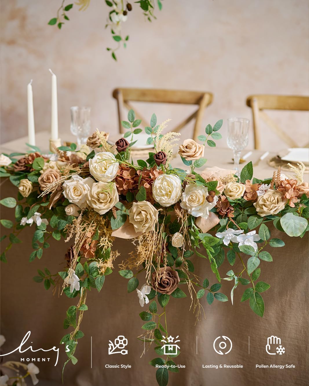 Ling's moment Artificial Wedding Flowers Deluxe Combo, Brown & Tawny Beige