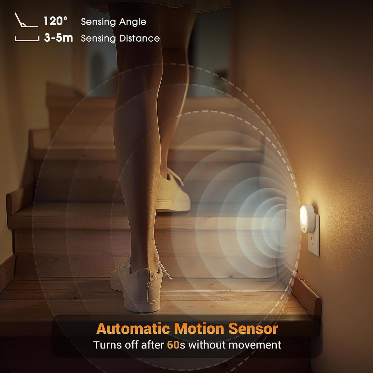 JandCase Motion Sensor Night Light, 4 Pack Motion Activated Sensor