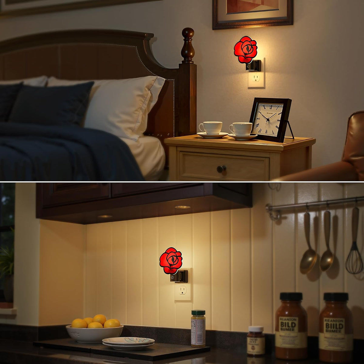 Briignite Flower Night Light, Rose Night Lights Plug into Wall Dimmable