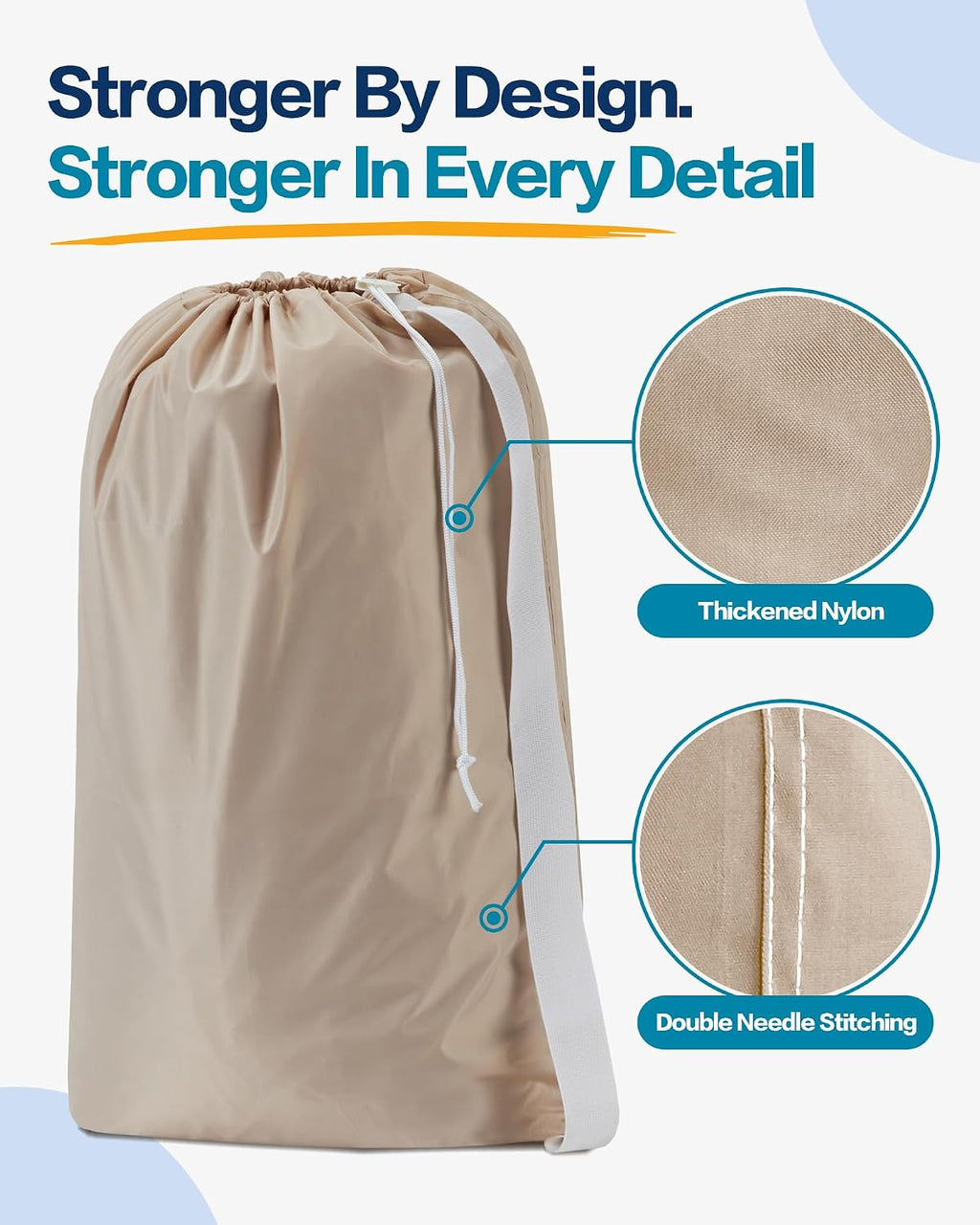 HOMEST 2 Pack XL Nylon Laundry Bag with Strap, Large Dirty Clothes Organizer, Easy Fit a Laundry Hamper or Basket, Can Carry Up to 4 Loads of Laundry, Beige
