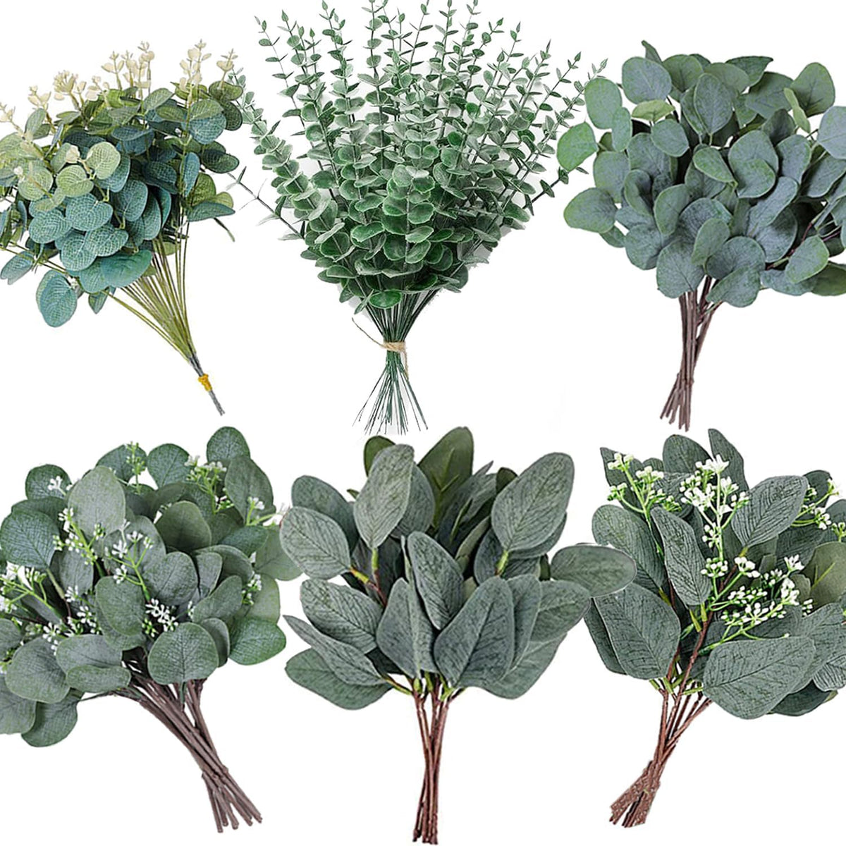 Mixed Eucalyptus Leaves Stems Bulk Artificial Silver Dollar Leaves Picks Dried Eucalyptus Bundle Faux Spray for Wedding Vase Bouquet Decor (240, Green)