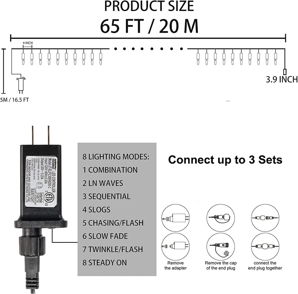 Dazzle Bright 200 LED Christmas Mini String Lights, 65FT Connectable Waterproof 8 Modes Fairy Lights for Indoor Outdoor Patio Garden Holiday Party Decorations (Warm White)