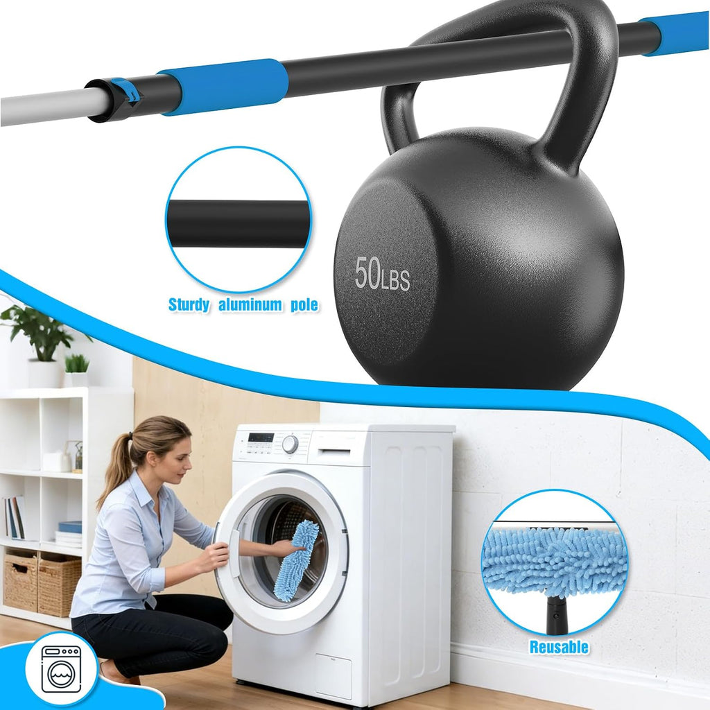 30FT Reach Window Squeegee Kit with Extension Pole, 2-in-1 Professional Washer for High Windows, 5-24FT Adjustable Reach, Rotatable Head for Indoor & Outdoor Use, Streak-Free Cleaning Tool for Home