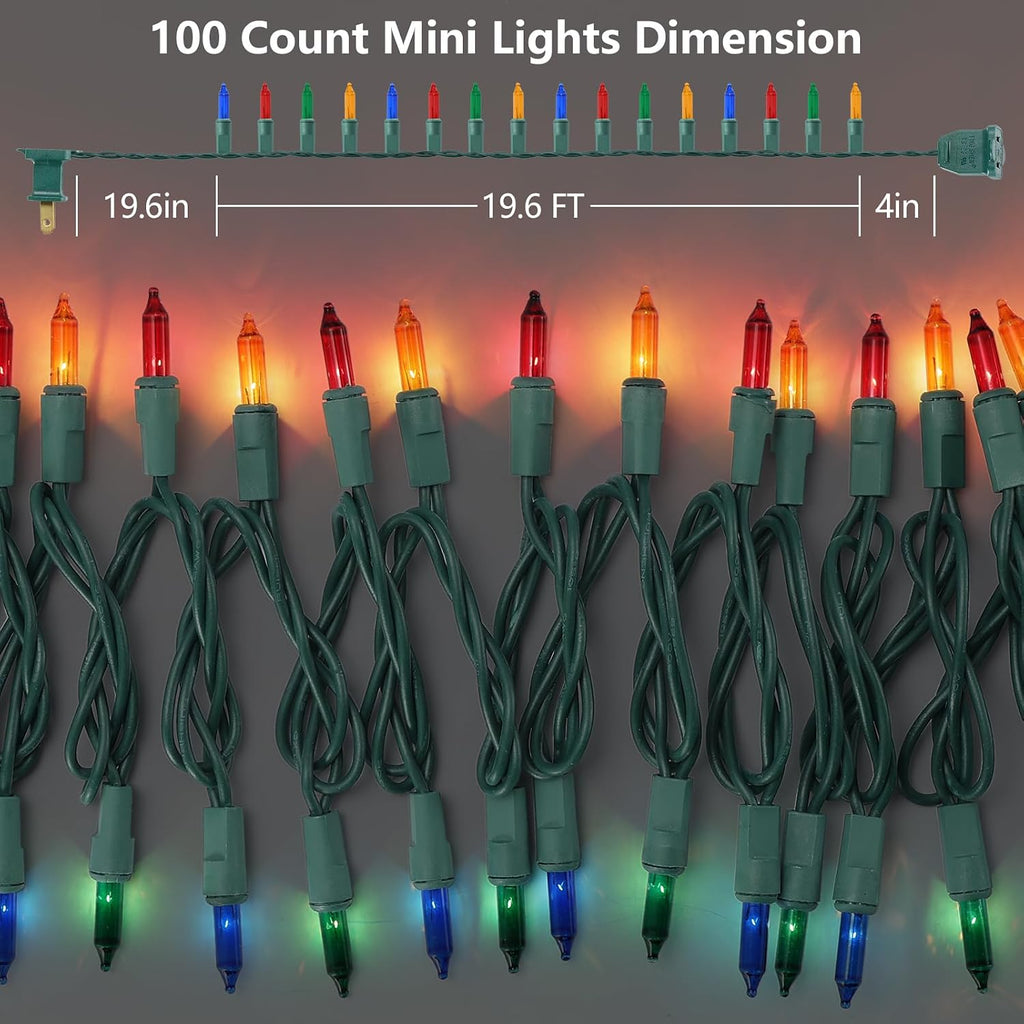 TIGOMOOV Multicolor Christmas Lights 100 Count, 21ft Green Wire Incandescent Mini String Lights, UL Certified Plug in Connectable, Xmas Tree Wreath Yard Patio Party Wedding Indoor Outdoor Decor