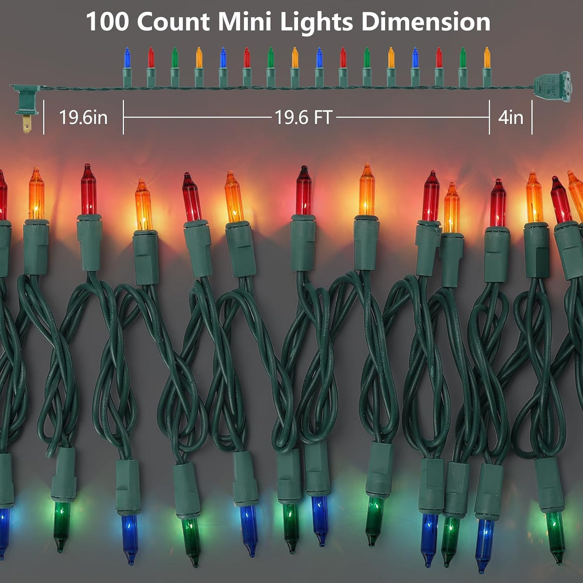 TIGOMOOV Multicolor Christmas Lights 100 Count, 21ft Green Wire Incandescent Mini String Lights, UL Certified Plug in Connectable, Xmas Tree Wreath Yard Patio Party Wedding Indoor Outdoor Decor
