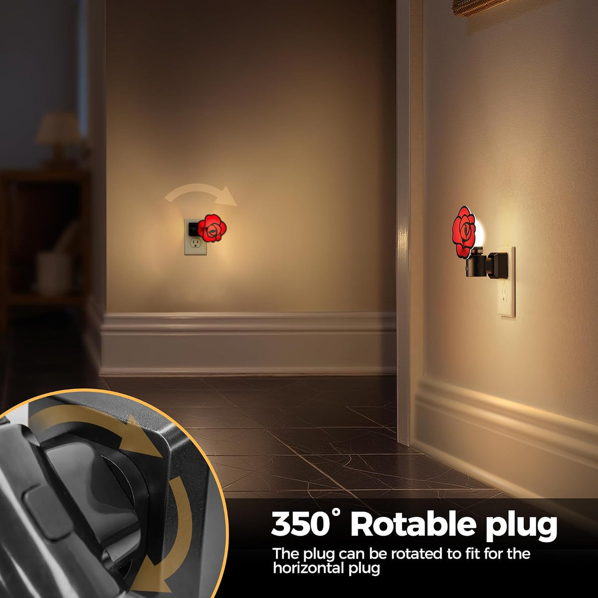 Briignite Flower Night Light, Rose Night Lights Plug into Wall Dimmable