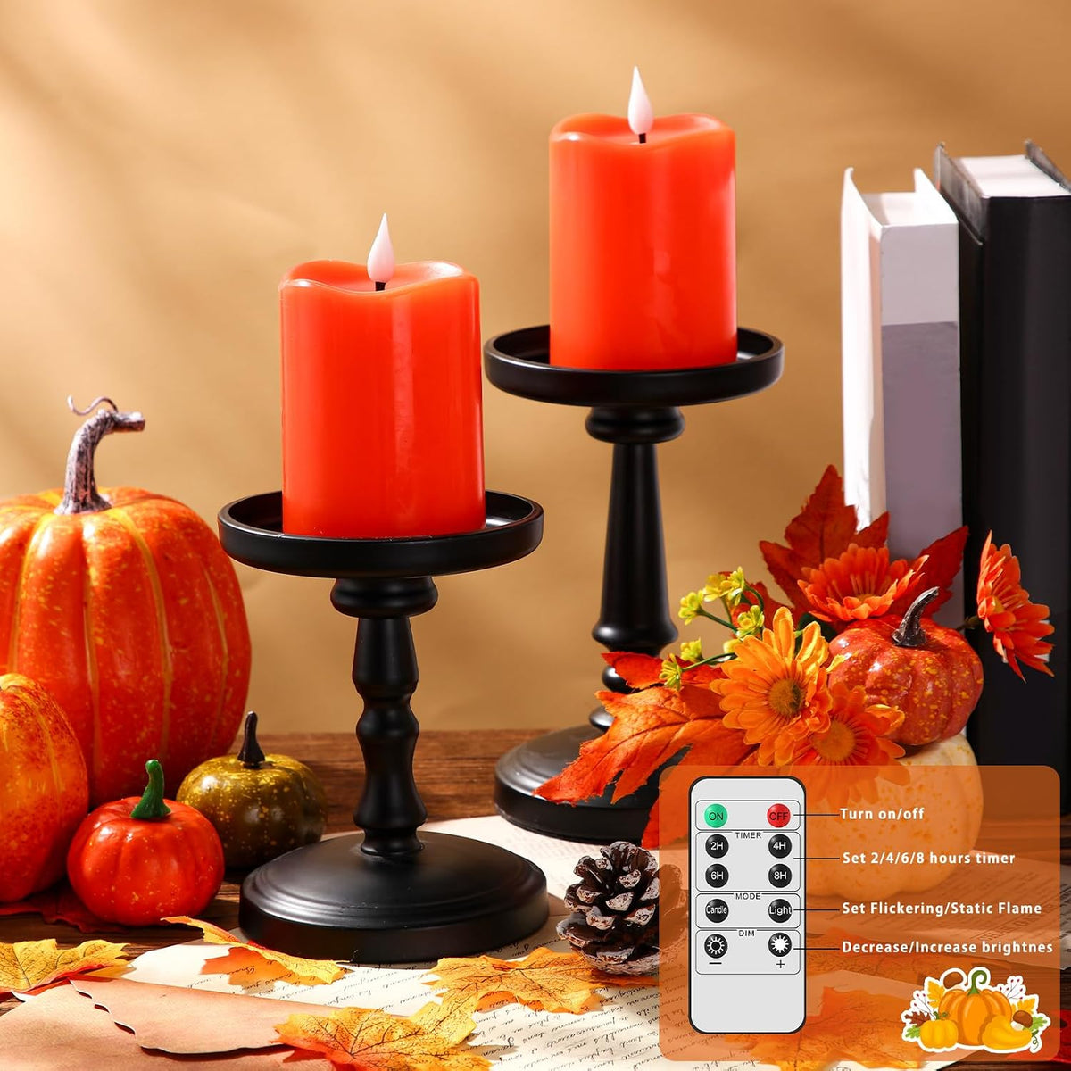 Retisee Flameless LED Candles Real Wax, 4 Pcs, Orange, 3 x 4 in