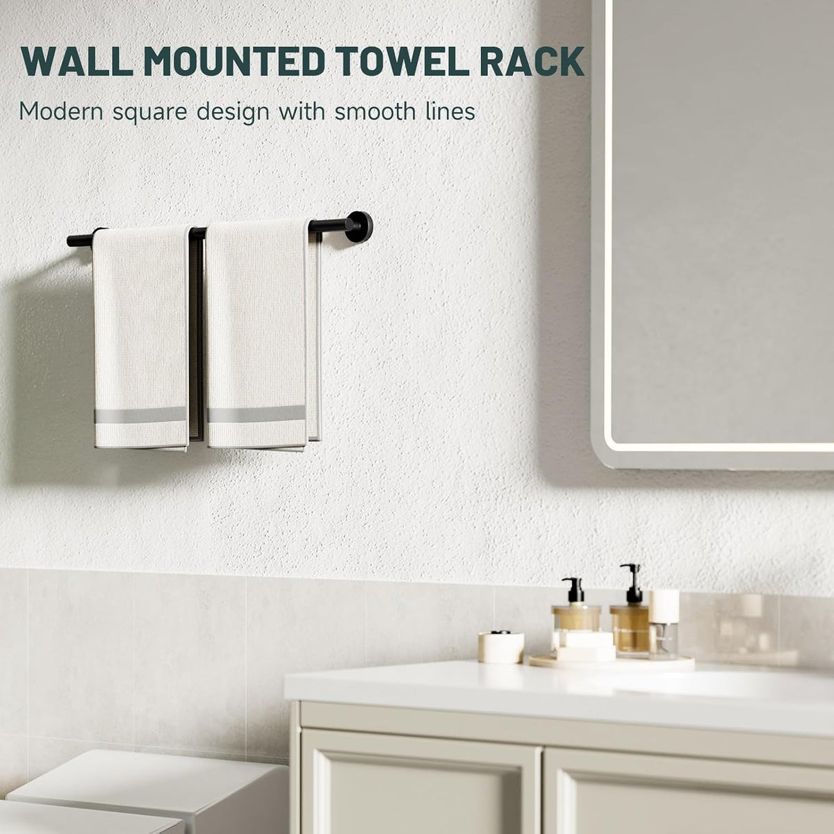 24 Inch Towel Rack for Bathroom, Matte Black