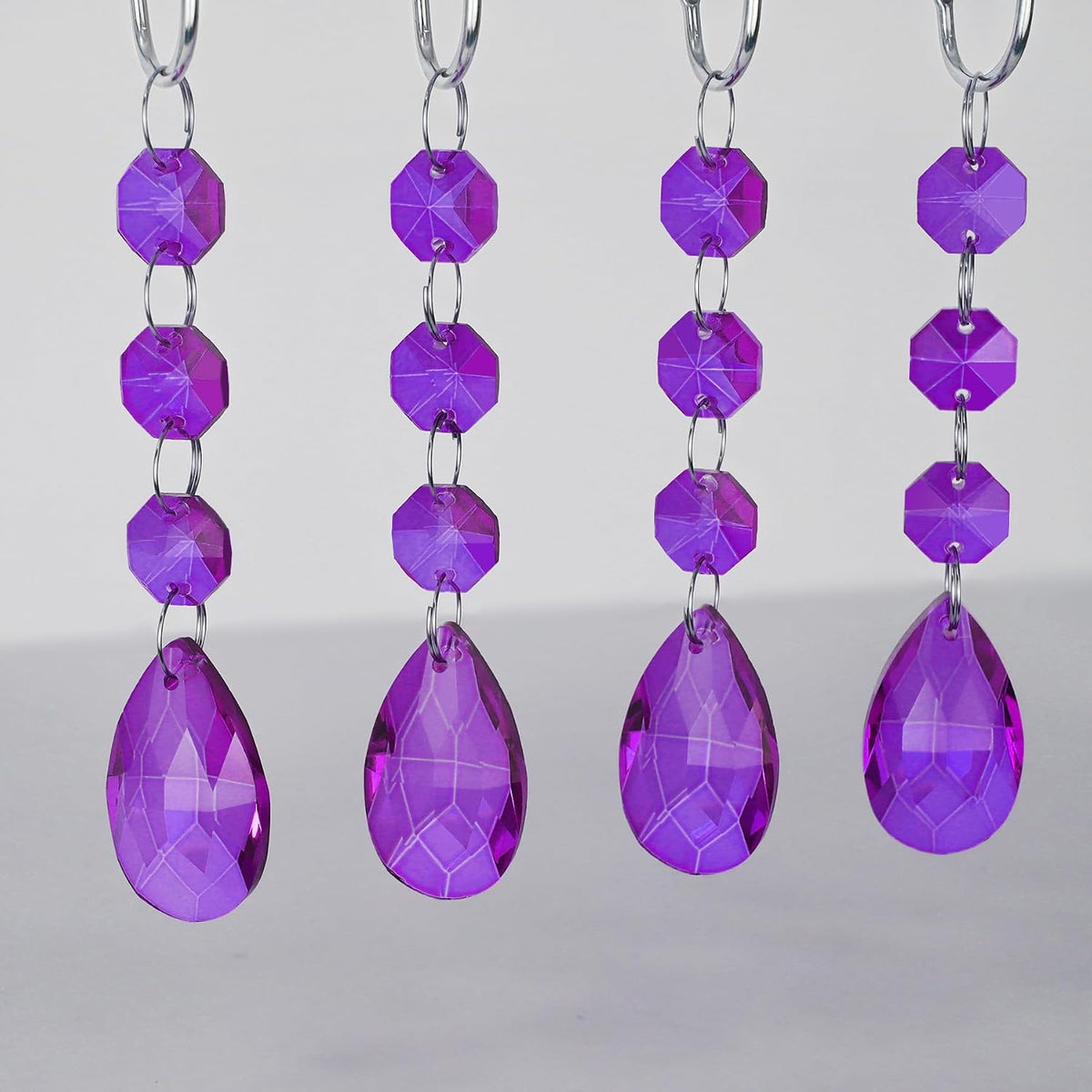 Shower Curtain Hooks Rings for Bathroom, 12PCS Gemstone Crystal Bead Water Drop Stainless Steel Rust Resistant Clear Shower Curtain Rings (Purple)