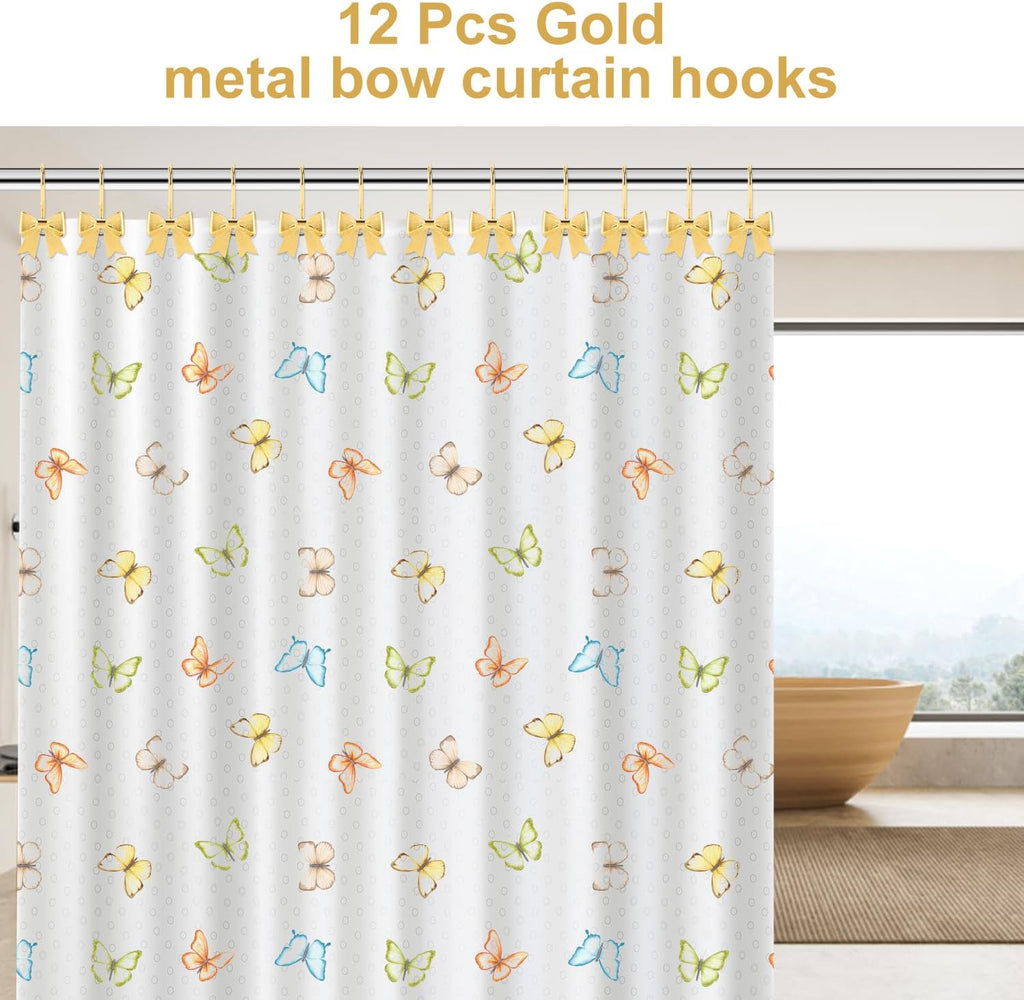 Bow Shower Curtain Hooks, 12-Pack Gold Metal Decorative Bow Knot Rings
